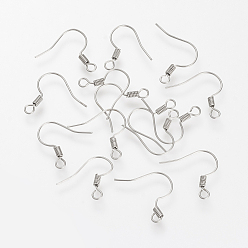 Stainless Steel Color 304 Stainless Steel Earring Hooks, Ear Wire, with Horizontal Loop, Stainless Steel Color, 17~19x21x1.7mm, Hole: 2mm, 22 Gauge, Pin: 0.6mm