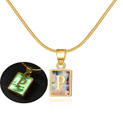 P Fashionable Colorful Square Snake Bone Chain Shell Pendant Necklace for Women.