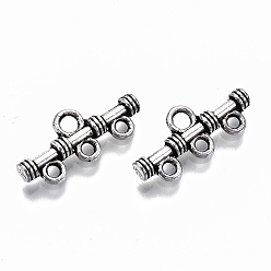 Antique Silver Tibetan Style Alloy Chandelier Components Links, 3-Strand Reducer Connector, Bar, Cadmium Free & Lead Free, Antique Silver, 9x20x3mm, Hole: 1.6mm & 2mm, about 1200pcs/1000g