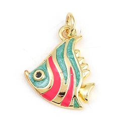 Зеленый Латунные микро проложить кубического циркония подвески, с эмалью, рыбы прелести, долговечный, стойки покрытие, без свинца и без кадмия, реальный 18 k позолоченный, зелёные, 18.5x14.5x2.8 мм, отверстие : 3.2 мм