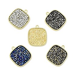 Mixed Color Rhinestone Pendants, with Light Gold Plated Brass Findings, Square, Cadmium Free & Lead Free, Mixed Color, 23.5x20.5x2.5mm, Hole: 1.6mm