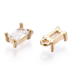 Clear Brass Cubic Zirconia Charms, Rectangle, Nickel Free, Unplated, Clear, 8x4x3mm, Hole: 1.2mm