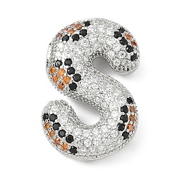 Letter S Латунные микро проложить кубического циркония подвески, долговечный, стойки покрытие, письмо амулеты, платина, Письмо с, 25x16.5x7 мм, отверстие : 5.2x3 мм