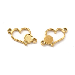 Real 18K Gold Plated Ion Plating(IP) 304 Stainless Steel Cabochon Connector Settings, Heart, Real 18K Gold Plated, Tray: 4mm, 11.5x18x2mm, Hole: 1.4mm
