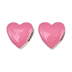 Pink Латунь эмаль Шармы скольжения, сердце, платина, стойки покрытие, долговечный, без кадмия и без свинца, розовые, 21x20x8 мм, отверстие : 4x9 мм