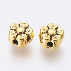 Antique Golden Tibetan Style Alloy Beads, Lead Free & Cadmium Free & Nickel Free, Flower, Antique Golden Color, Size: about 5mm long, 5mm wide, 3mm thick, hole: 1mm
