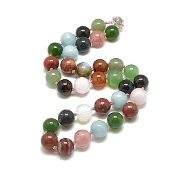 Mixed Stone Natural/Synthetic Gemstone Beaded Necklaces, with Alloy Lobster Clasps, Round, 18.8 inch~19.2  inch(48~49cm), round: 10mm