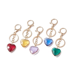 Mixed Color Colorful Heart Glass Pendant Keychain, with Alloy Findings, Mixed Color, 10cm
