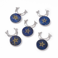 Lapis Lazuli Natural Lapis Lazuli Dyed Connector Charms, Cattle Head Links with Star, with Rack Plating Platinum Tone Brass Findings, Cadmium Free & Lead Free, 47.5x31.5x5mm, Hole: 2mm