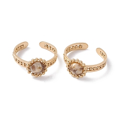 Feldspar Natural Feldspar Flower Open Cuff Ring, Real 24K Gold Plated 304 Stainless Steel Jewelry for Women, US Size 7 1/4(17.5mm)