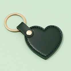 Dark Green PU Imitation Leather Keychains, with Zinc Alloy Finding, Heart, Dark Green, Heart: 5.1x5.3cm