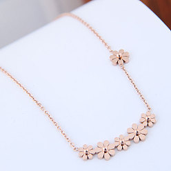 [6 Chrysanthemums] 121206 Simple Stainless Steel Daisy Flower Pendant Necklace - High-quality, Personalized Women's Necklace.