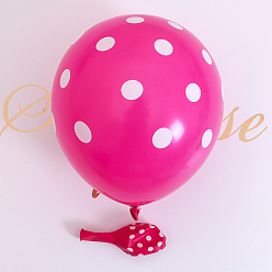 Fuchsia Polka Dot Pattern Round Rubber Inflatable Balloons, for Festive Party Decorations, Fuchsia, 330mm, 100pcs/bag