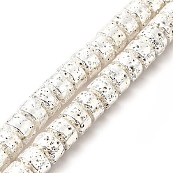 Silver Plated Electroplated Natural Lava Rock Beads Strands, Column, Silver Plated, 6x8.5mm, Hole: 1mm, about 64~66pcs/strand, 15.16~15.35 inch(38.5~39.7cm)