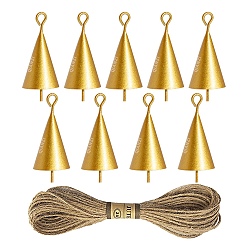 Золотой Железный колокольчик подвесные украшения, с джутовой веревкой, золотые, 45x21 мм