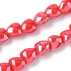 Red Handmade Porcelain Beads Strands, Heart, Bright Glazed Porcelain, Red, 9.5x10x6.5mm, Hole: 1.6mm, about 40pcs/strand, 14.57''(37cm)