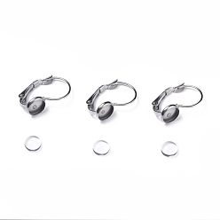 Stainless Steel Color DIY Earring Making, with 304 Stainless Steel Leverback Earring Findings and Transparent Oval Glass Cabochons, Stainless Steel Color, Cabochons: 5.5~6x3mm, 1pc/set, Earring Findings: 19x8mm, Tray: 6mm, Pin: 0.8mm, 1pc/set