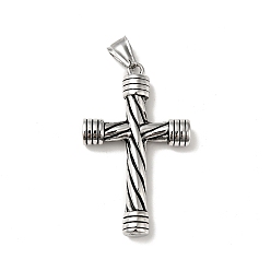 Stainless Steel Color 316 Surgical Stainless Steel Pendants, with 304 Stainless Steel Snap on Bails, Cross, Stainless Steel Color, 49x30x7.5mm, Hole: 8x4mm