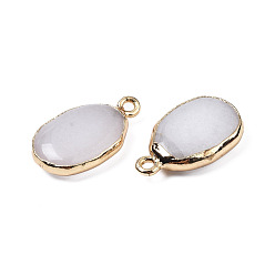 Natural Gemstone Natural White Stone Pendants, with Light Gold Plated Brass Findings, Oval, 22~22.5x13~13.5x4.5~5mm, Hole: 1.6mm