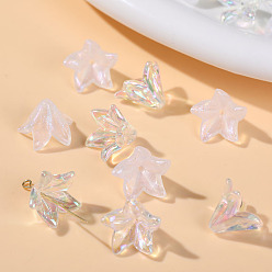 Белый Прозрачные колпачки акриловая бисера, Цветок лилии, с блеском порошок, белые, 16x13 мм