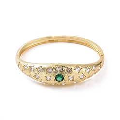 Green Cubic Zirconia Star Hinged Bangle, Golden Brass Jewelry for Women, Green, Inner Diameter: 2-3/8 inch(5.9cm)