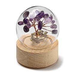 Amethyst LED Glass Crystal Ball Ornament, with Natural Amethyst Chips Money Tree inside, Reiki Energy Stone Desktop Office Table Decor, 52x65mm