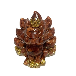 Goldstone 9-Tailed Fox Goldstone Display Decorations, Gems Crystal Ornament, Resin Home Decorations, 60x45x60mm