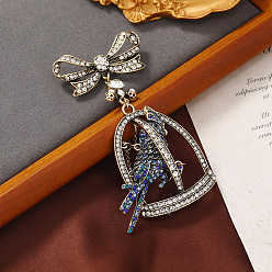 (52) Непрозрачная лаванда Брошь из цинкового сплава со стразами, клетка для птиц , бантом, разноцветные, 55x100 мм