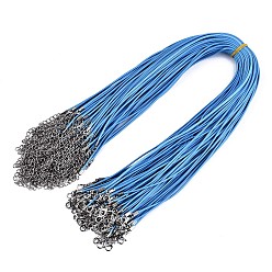Deep Sky Blue Waxed Cotton Cord Necklace Making, with Alloy Lobster Claw Clasps and Iron End Chains, Platinum, Deep Sky Blue, 17.12 inch(43.5cm), 1.5mm