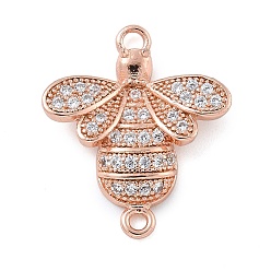 Розовое Золото Стойка покрытие латунь микропаве прозрачный кубический цирконий пчела соединительные подвески, долговечный, без кадмия и без свинца, розовое золото , 20x17x4 мм, Отверстие : 1.2 мм & 1.6 мм