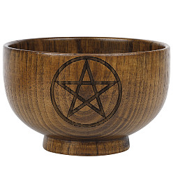 Star Pentagram Wooden Bowl Ornament, for Altar Ceremony Ritual Use Decoration, 90~100mm