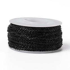 Electrophoresis Black Handmade 304 Stainless Steel Cable Chains, Soldered, with Spool, Flat Oval, Electrophoresis Black, 2x1.5x0.4mm, about 32.8 Feet(10m)/roll