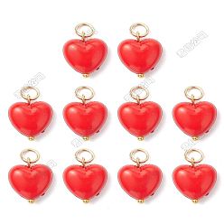 Красный 150 шт. непрозрачные акриловые подвески в форме сердца, с золотой железной петлей, красные, 13.5x11x6 мм, отверстие : 3.2 мм