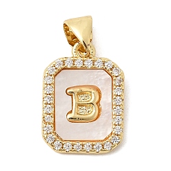 Letter B Латунные микропаве прозрачные подвески с фианитом, с естественной оболочке, без кадмия и без свинца, долговечный, стойки покрытие, В письме, 16.5x12x2 мм, отверстие : 4x3 мм