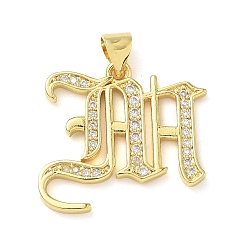 Letter M Латунные микро проложить кубического циркония подвески, стойки покрытие, без свинца и без кадмия, долговечный, реальный 18 k позолоченный, буквы, Буква М, 21.5x24x1.8 мм, отверстие : 3.5x5 мм