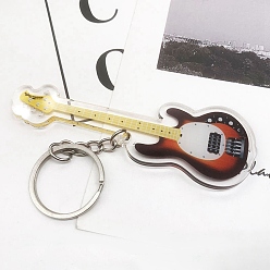 Coconut Brown Acrylic Music Instrument Keychain, with Metal Finding, Guitar, Coconut Brown, 10cm