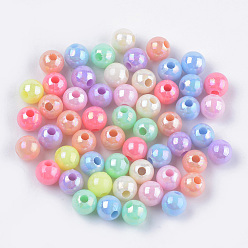 Mixed Color Opaque Acrylic Beads, AB Color ,Round, Mixed Color, 6x5.5mm, Hole: 1.8mm, about 5550pcs/500g