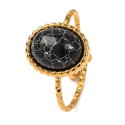 Синтетическая Бирюза Овальные кольца из синтетической бирюзы, золотистый тон 304 манжеты из нержавеющей стали для женщин, овальный : 12.5x10.5 mm, внутренний диаметр: регулируемый