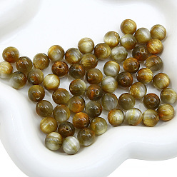 Vert Olive Foncé 10 pcs résine imitation yeux de chat perles rondes, bracelet de perles fait main bricolage, vert olive foncé, 8mm