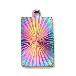 Rainbow Color Placage ionique (ip) 304 pendentifs en acier inoxydable, charme rectangle, couleur arc en ciel, 21x11.5x1.9mm, Trou: 1.8mm