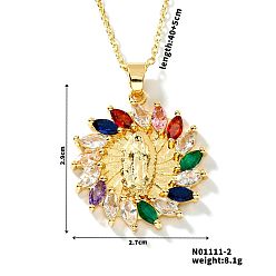 Разноцветный Латунный кубический цирконий в форме ветряной мельницы подвеска Дева Мария изысканные ожерелья, золотые, красочный, 15.75 дюйм (40 см)