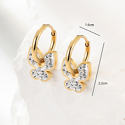 Золотой 201 серьги-кольца в форме бабочек со стразами из нержавеющей стали, золотые, 22x16 мм