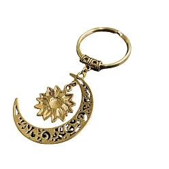 Antique Golden Bohemian Sunflower Hollow Moon Alloy Ornament Keychain, for Car Key Bag Accessories, Antique Golden, ring: 30mm
