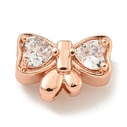 Розовое Золото Покрытие стойки латунь микро паве бусина циркония, долговечный, без свинца и без кадмия, бантом, розовое золото , 8.5x12.5x7 мм, отверстие : 1.8 мм