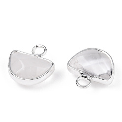 Хрусталь Полукруглые подвески из натурального кварца, граненые полукруглые подвески, с посеребренными латунными выводами, 13.5~14.5x13~14x5.5 мм, отверстие : 2 мм