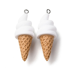 Белый Непрозрачные подвески смолы, мороженое, с платиновым тоном железная петля, белые, 43~44.5x15.5~16 мм, отверстие : 2 мм