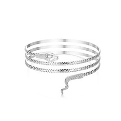 Silver triple coil snake armlet Metal Snake Feather Arm Cuff Set - 9 Piece Punk Bracelet Collection