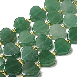 Green Aventurine Natural Green Aventurine Beads Strands, with Seed Beads, Heart, 15.5~16x16x5.5~6.5mm, Hole: 1.2mm, about 20pcs/strand, 15.04 inch(38.2cm)