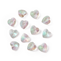 Lawn Green Transparent Faceted Glass Charms, Heart, Lawn Green, 14x14x7.5mm, Hole: 1.6mm