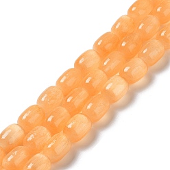 Orange Natural Selenite Beads Strands, Dyed, Drum, Orange, 12x8mm, Hole: 1mm, about 32pcs/strand, 15.51~15.55 inch(39.4~39.5cm)